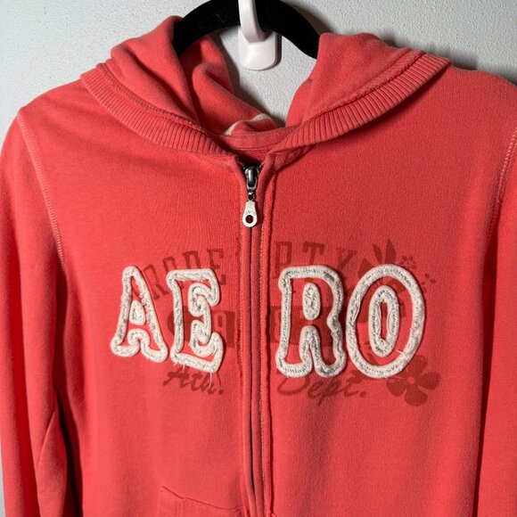 Aeropostale Logo Full Zip Up Hooded Sweatshirt Large Pink Pockets - Picture 3 of 10